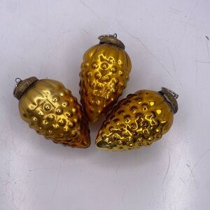 VINTAGE LOT OF 3 KUGEL Tear Drop PINECONE Gold Mercury Thick CHRISTMAS ORNAMENTS